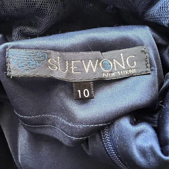 SUE WONG NOCTURN Lace Cocktail Dress Navy Blue Lace Appliqué 10 Long Sleeve t19 - Picture 8 of 8